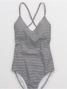 Aerie Striped Black and White One-Piece Swimsuit
